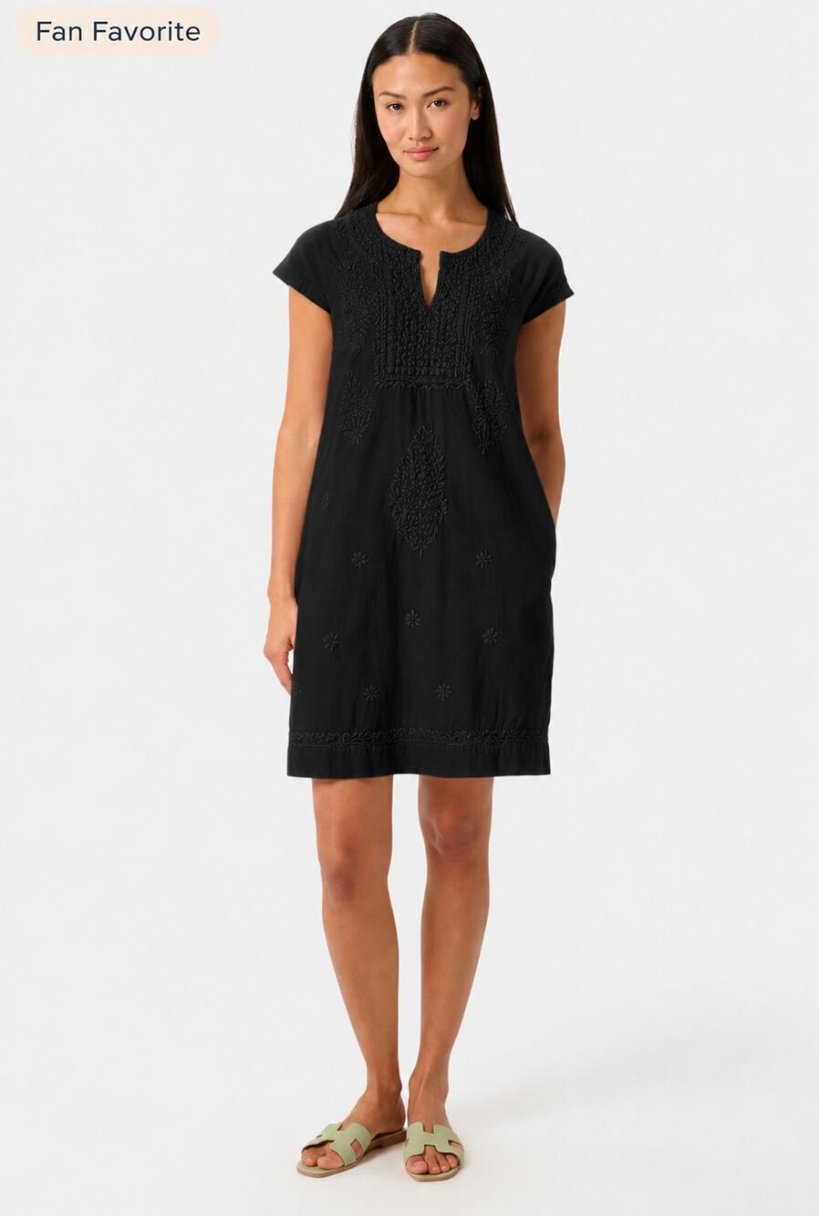 Roller Rabbit Faith Embroidered Shift Dress Black Lined Boho Tunic Women's XS